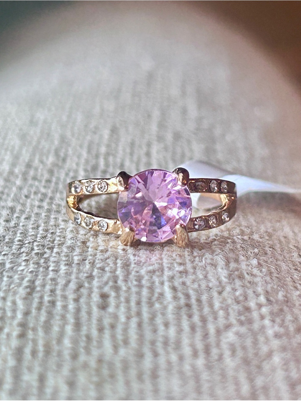 Gold-Tone Pink Cubic Zirconia Split Shank Ring - size 7